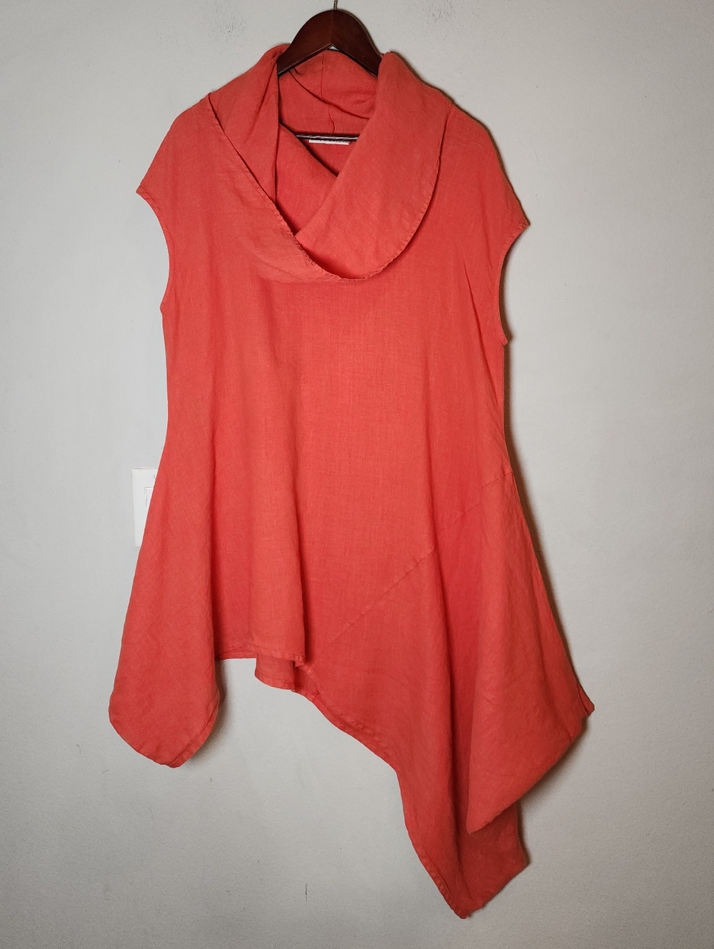 Bryn Walker 100% Linen Noa Tunic Top Coral Orange Size Large Lagenlook Boho